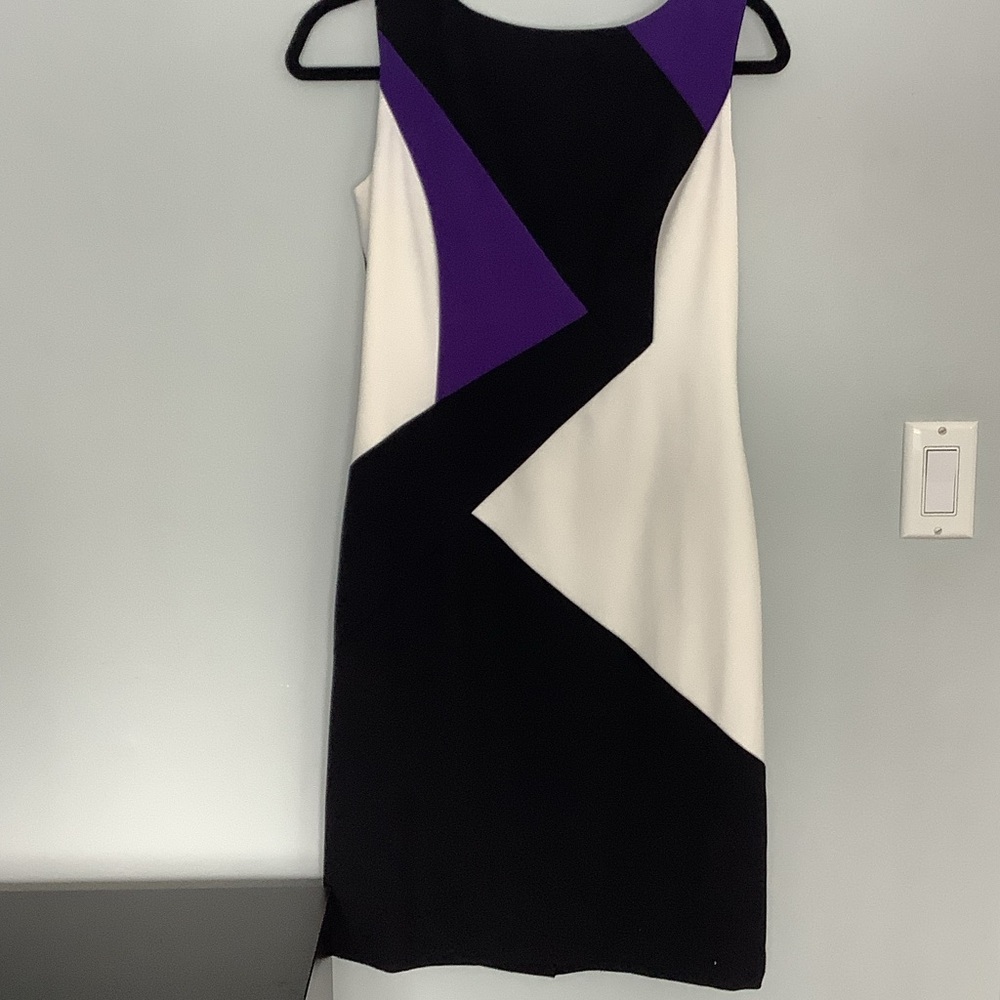 Ellen Tracy Black, White, and Purple Midi Dress